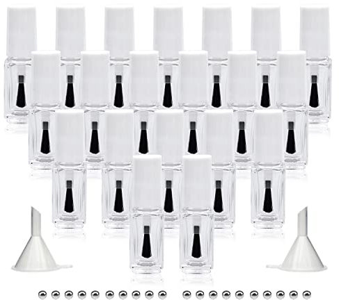 Agidea Empty Nail Polish Bottles with Round Brush 5ML, 20Pack Small Empty Glass Refillable Nail Polish Containers with Mixing Balls & Funnels (White)