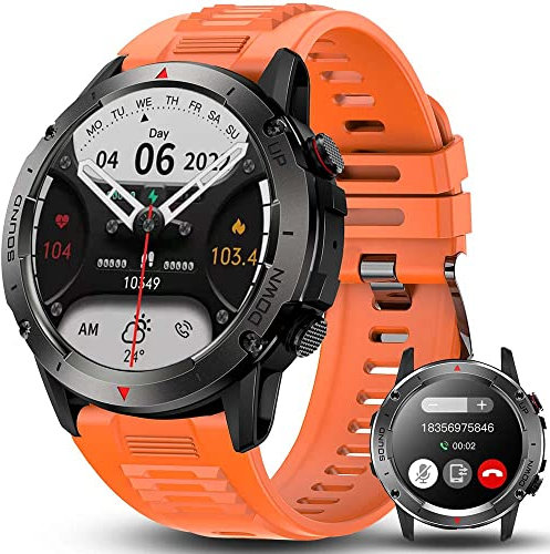 Bengux Smartwatch Herren mit Telefonfunktion 1,39 Zoll HD Voll Touchscreen IP68 mit 100+ Sportmodi Fitness Tracker Sportuhr Schlafmonitor Schrittzähler Message Reminder Pulsuhr für Android iOS(Orange)