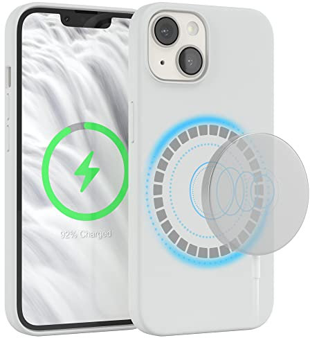 EAZY CASE - Silikonhülle für iPhone 14 Hülle mit MagSafe Silikon Case Weiß weich stoßfeste Handyhülle iPhone 14 Schutzhülle mit Kameraschutz Dünn Premium Schutz Cover TPU Phone Bumper in Weiß