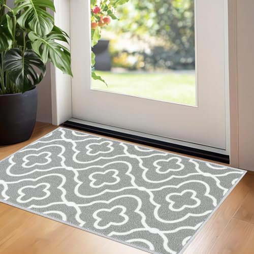 GULLAMBO Washable Door Mat - Non Slip Mat For Wooden Floor - Super Absorbent Dirt Trapper - Kitchen Indoor Hallway Runner Rugs (Club Grey, 40x60cm)