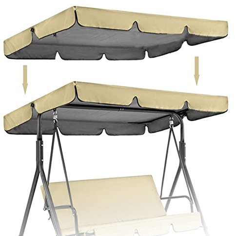 BAGASI Patio Canopy Swing Cover Replacement Canopy for Swing Seat 2 & 3 Seater Swing Chair Canopy Cover Anti-UV/Waterproof Hammock Cover Top for Outdoor Garden Patio,Beige,195 * 125 * 15cm