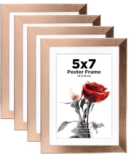 Egofine Bilderrahmen 13 x 18 cm, Holzrahmen mit Acrylglas, MDF-Rahmen 4er-Set, Passepartout für Fotos 10 x 15cm, Rahmen für Tisch- und Wandmontage, Rose Gold