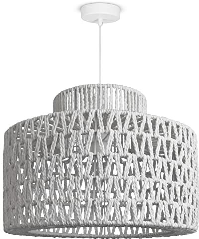 Paco Home LED Pendellampe Pendelleuchte Hängelleuchte Hängelampe für Wohnzimmer Schlafzimmer Esszimmer Schirm Papier E27, Farbe:Weiß (Ø40cm), Leuchtenart___Farbe:Pendelleuchte - Weiß