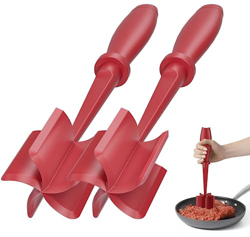 Lot de 2 hachoirs à viande, hachoir à hamburger, hachoir à viande résistant à la chaleur pour hamburger, bœuf haché, outil de broyage de viande en nylon, hachoir antiadhésif, rouge