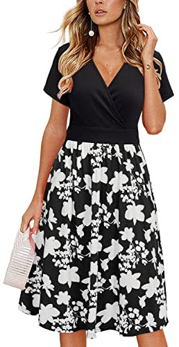 VOTEPRETTY Women's Summer Dress Short Sleeve Midi Dresses for UK V Neck Wrap Floral Sundress with Pockets