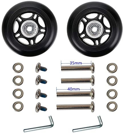 LOTOWELZON 1Paar Schwarz Mute Gepäck-Ersatzrollen 64/68/70/75/80/84/90mm Dicke 24mm mit 6mm Kugellagern Reparatur-Kits ABEC 608zz für Koffer und Inline Outdoor Skate (OD70xThk24mm/2.76x0.94in)