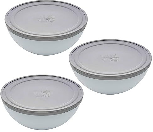 Magu 3er Set Natur-Design Schüssel Grau mit Deckel Ø 16 cm aus einem Polymer aus natürlichen Materialien Servierschüssel Salatschüssel