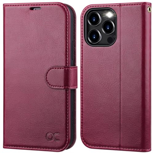 OCASE iPhone 15 Pro Max Hülle Handyhülle [Premium PU Leder] [Kartenfach] [Standfunktion] RFID Schutzhülle Klapphülle Handytasche Lederhülle Kompatibel für iPhone 15 Pro Max Burgundy