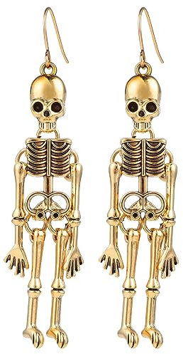 Boucles d'oreilles tête de Mort Dorées pour Halloween Pendentif en Métal Personnalité Gothique d'horreur Boucles d'oreilles pour Femmes Halloween Jour des Morts Accessoires de Bijoux de Fête Cosplay