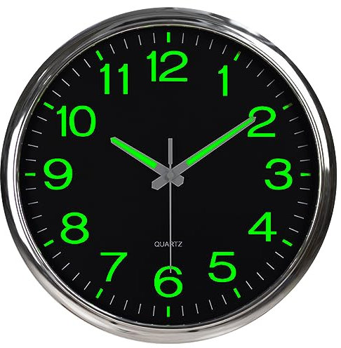Horloge Murale Lumineuse 30cm/12, Horloge Murale Silencieuse Alimentée par Piles, Horloge Murale Décorative, Facile à Lire pour Cuisine, Salon, Chambre (Argent)