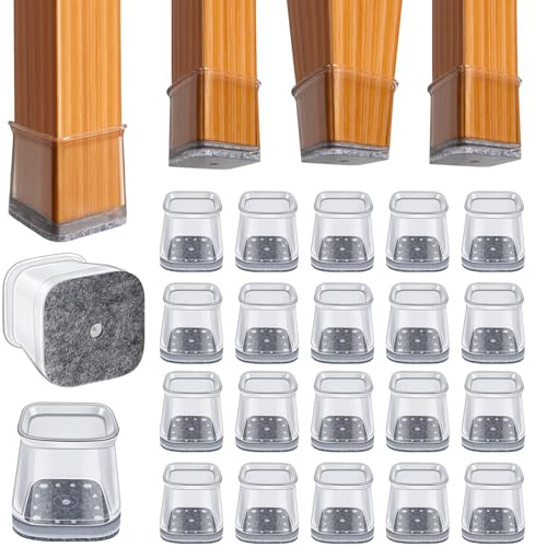 BUMACO Chair Leg Floor Protectors Square Chair Leg Protectors for Hardwood Floors Silicone Pads Covers to Protect Floors Clear-20 Pcs Square L (1-1/16 to 1-5/8)