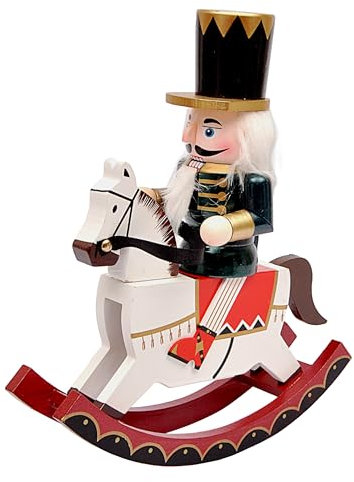 Ciao- Schiaccianoci Natale Soldatino a cavallo (28cm) in legno e tessuto, verde/nero