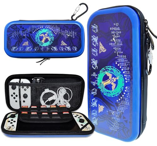 CHIKIXSON Zelda Switch Tasche, Switch Tragbare Tasche für Switch und Switch OLED Zubehör, Zelda Tears of The Kingdom Switch Hart Aufbewahrung SchutzTragetasche für 10 Spiele, Blau