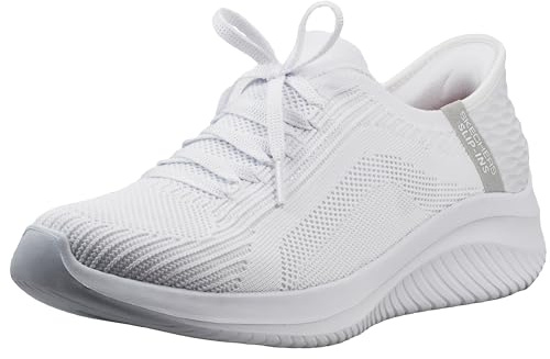 Skechers Women's Ultra Flex 3.0 Brilliant Path Slip-On Sneakers, White Knit/Light Gray Trim, 6.5 UK Wide