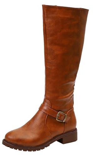 Briskorry Stivali alti da donna larghi polpacci con tacco quadrato stivaletti comodi ricami marroni Donne dietro cerniera stivali lunghi autunno inverno stivali stivaletti caviglia scarpe alla