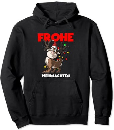 Lustiges Rentier mit Lichterkette Pullover Hoodie