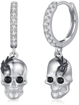 Ohrringe Totenkopf Damen Silber 925 Totenkopf Spinne Ohrringe Hängend Halloween Huggie Creolen Spinne Gothic Schmuck für Unisex Damen Herren Mädchen Teenager Geschenke