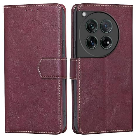 RankOne Flip Wallet Case for OnePlus 12 5G (6.82 Inches), PU Leather Phone Cover Sleeve Holster - Red