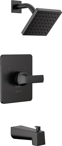 Delta Velum 14 Series Square Bathtub and Shower Faucet Set, Matte Black Shower Head and Handle Set, Valve Trim Kit, Matte Black T14437-BL (Valve Not Included)