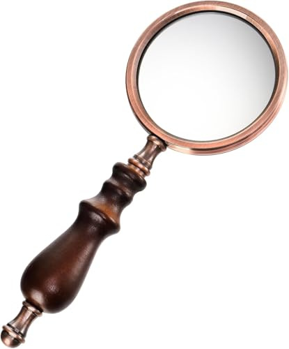 Hiceeden 10X Antique Magnifying Glass, Brass Handheld Magnifier with Wooden Handle, Decorative Reading Magnifying Lens, Vintage Gift for Elderly, Senior