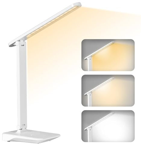 Diboniur Lampe de Bureau LED, Sans Fil Avec 2400mAh Batterie, 3 Modes de Températures & Luminosité Réglable 15 à 100%, Pliable, Contrôle Tactile, Protection des Yeux, pour Chevet, Bureau, Enfants