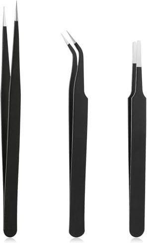 3 Stück ESD-Edelstahl-Präzisions Pinzette, Antistatische Spitze Pinzetteset Nicht-Magnetischen Sicherheit Pinzettenset für Computern Handy Uhren Elektronische Reparaturen DIY-Handwerk Präzisionsarbeit
