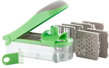 Affettatrice Manuale 3 in 1 - Tagliaverdure, Mandolina e Grattugia con 7 Opzioni di Taglio, Ricette e Accessori per Pulizia, 27.5x8.5x11.5cm, in ABS e Acciaio Inox