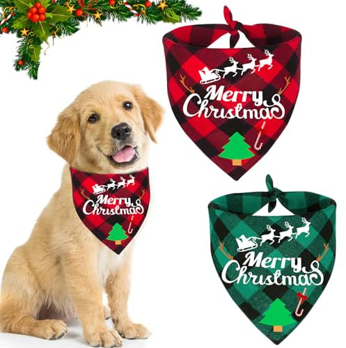 Hundehalstuch Weihnachten, 2 Stück Halstuch Hund, Hundekostüm Weihnachten, Hunde Weihnachtskostüm Zubehör, Weihnachten Haustier Bandanas, Bandana für Hund, Weihnachten Hundehalstuch für Hunde(B)