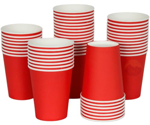 KURTT Trinkbecher, 200 Stück, 200ml/8oz, Ideal für Mehrzweckgebrauch, Kaffeebecher, Partybecher, Einwegbecher, Pappbecher, Pappbecher, Trinkbecher Kinder, Geburtstag, Grillparty, Feste (Rot)