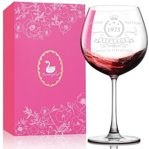 Swanfort 1975 Wine Glass, 50th Birthday Gift for Women, Vintage Red Wine Glass, Elegant and Funny Present for Her, Mum, Friend or Sister, 50 Years of Fabulous