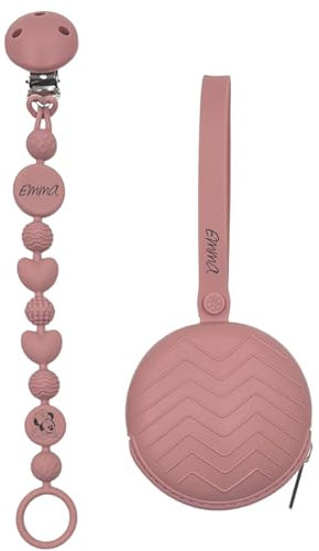 Portaciuccio, Portasucchietto IN SILICONE, Catenella portaciuccio personalizzata con nome BUBBLE BLUSH,ULTRA LEGGERA,BABYJART, lavabile, sicura per il bambino, compatibile con ciuccio MAM e CHICCO!