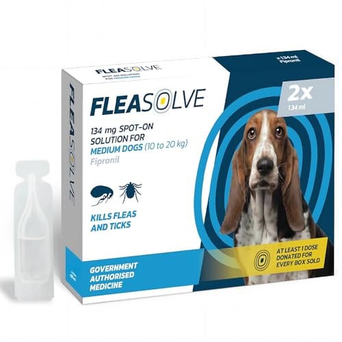 Dog Flea Treatment Medium Dog x 2 - Flea Treatment for Dogs Medium 10-20 kg - Spot-On Solution for Flea and Tick Control - FleaSolve 2 x Pipettes