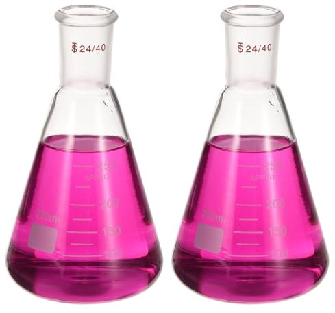 PATIKIL 24/40 Erlenmeyer Flask, 2 Pcs 250ml/8.5.oz Borosilicate Glass Conical Flasks Heavy Wall Graduated Flasks with 24/40 Standard Taper Outer Joint for Lab Experiment Chemistry