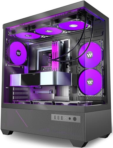 ANSAITE ATX PC Case Pre-Installed 5 × 120mm PWM ARGB Fan, Mid Tower Computer case with Panoramic View Tempered Glass Front & Side Panel, Gaming PC Case, G7(Black)