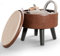 BRIAN & DANY Footstool with Storage, Small Storage Ottoman, Faux Leather Round Stool with Lid, Foot Stool with Legs for Living Room Entryway, Brown