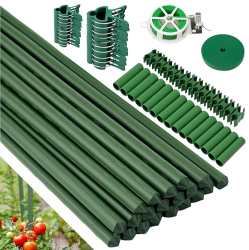 TYBYBB Tomatenstäbe Pflanzenhalter Tomatenstangen Pflanzenstützen mit Pflanzen Clips Rankstäbe Pflanzenstab Tomaten Rankhilfen Pflanzstab Klammern für Kletterpflanzen Rankehilfe Zimmerpflanzen
