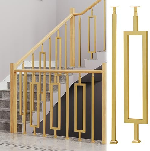 Geländer Außen/Innen Treppengeländer Metall Geländerpfosten Spindel, Eisen Treppenbaluster, Rechteckige Geländerpfosten Mit Pulverbeschichtung Für Innenbereich, Langlebige Handlaufstützen, 1pc(Gold,85