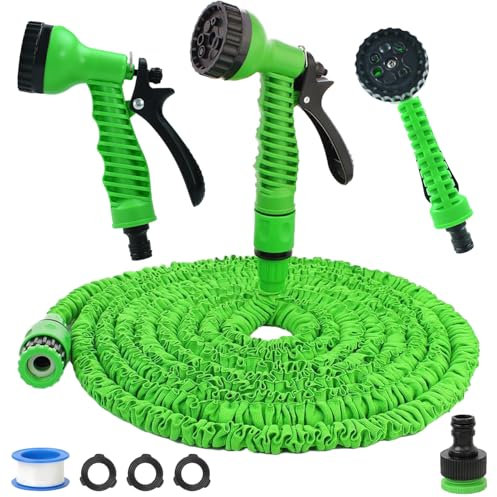 Flexibler Gartenschlauch Wasserschlauch, 15M Gartenschlauch Flexibel, Wasserschlauch flexibel, Grün Dehnbar Flexibler Gartenschlauc mit 7 Funktionen Garten Handbraus, für Garten Haustier Autowäsche