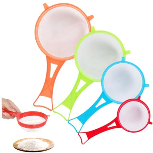 Jorzer Lot de 4 tamis en plastique, petite passoire portable en maille fine, fonctionnelle et légère, surface lisse, hygiénique et facile à nettoyer, pour légumes, farine