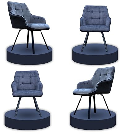 IE INTERIOR EMPORIUM Luxury Velvet Swivel Dining Chairs – Set of 2/4 with Padded Velvet Seat and Rotatable Metal Leg – Perfect for Kitchen, Living Room, and Small Bedroom (4, Black)