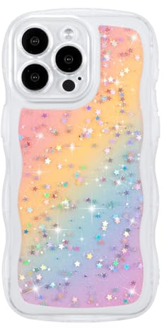 ZTOFERA for iPhone 12 Pro Max Case 6.7,Cute Curly Wave Case with Glitter Rainbow Star,Clear Shiny Bling Soft TPU Shockproof Phone Protective Cover for iPhone 12 Pro Max-Rainbow White
