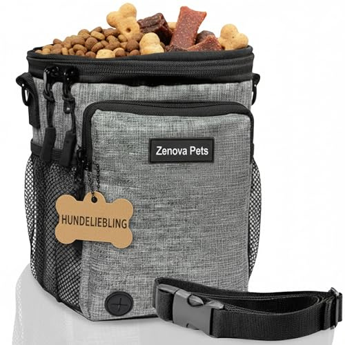 Zenova Pets Leckerlitasche für Hunde – Praktische Trainingstasche mit Extra Hüftgurt – Futtertasche Hundetraining & Gassi Tasche – Robuste, wasserabweisende Hunde Futterbeutel & Leckerli für unterwegs