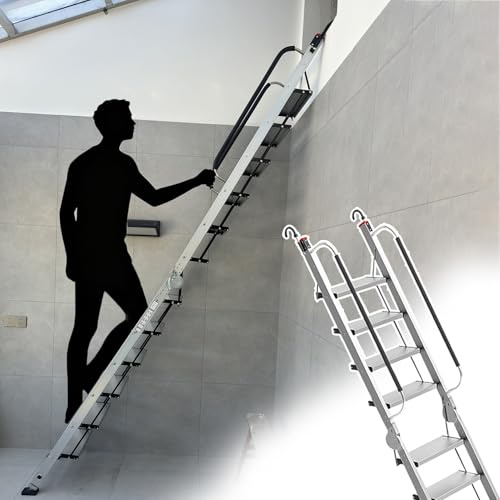 Dachbodentreppe Faltbare Treppe Bodentreppe für Tiny Houses, Dachbodentreppe/Etagenbetten mit Stufen, Kellerfenster-Fluchtleiter(12 Steps 3.0-3.2m (118.1-126))