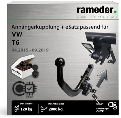Anhängerkupplung abnehmbar Brink passend für VW T6 Typ SGC/SGG/SHC Baujahr: 2015-2019 inkl. 13 poligem spezifischen CAN-Bus Elektrosatz | rameder. Komplettsatz - BMA