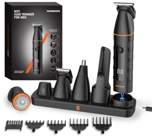 MAXGROOM 5 in 1 Elektrorasierer für Herren, sicherer Körperhaarentferner, tragbarer Rasierer, Intime-Teile, einfach zu bedienen, IPX6 Nass- & Trocken-Unterstützung, leicht zu reinigen