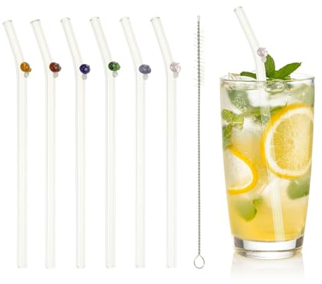 sourcing map 6 Pcs Reusable Glass Straws, 7.87 Mushroom Glass Straw Shatter Resistant Clear Cute Straws for Whiskey Coffee Juice Soda Drinks Tea, Blue/Green/Red/Yellow/Pink/Purple