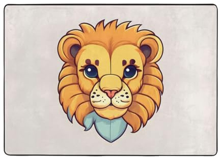 Niedlicher kleiner Löwen-Teppich mit Cartoon-Motiv, 203,2 x 147,3 cm – Flanell-Teppich für Wohnzimmer, Büro