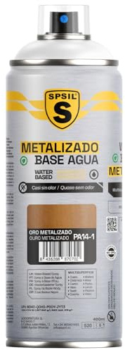 SPSIL Pintura Spray Base Agua Oro Metalizado 400ml - Sin Olor, para Madera, Plástico, Metal y Automóvil - Acabado Profesional, Secado Rápido y Ecológica