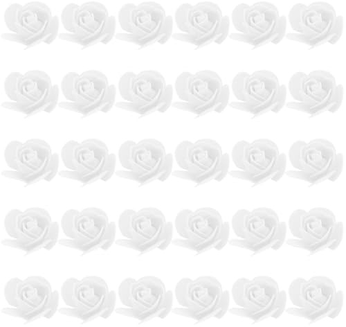 HOMOCONO Mini Foam Rose Heads Artificial Flowers 50Pcs 3.5Cm White for Shower Wedding and DIY Craft Accessories