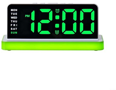 Vibsky Netzbetriebener LED-Wecker mit großem Display, drei Helligkeitsstufen, für automatische Datumsfunktion, multifunktionale Nachtlampe (grün)